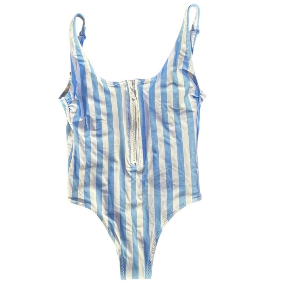 RSVLTS Swim Blue White Stripe‎ One Piece Swimsuit Zipper Sz M